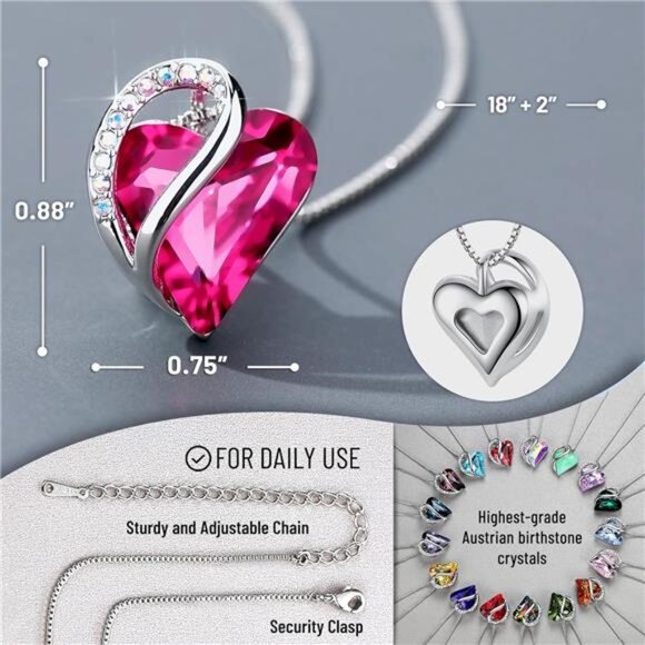 Infinity Heart Birthstone Necklace for Women Crystal Pendant Birthday Jewelry Gi - Picture 3 of 7